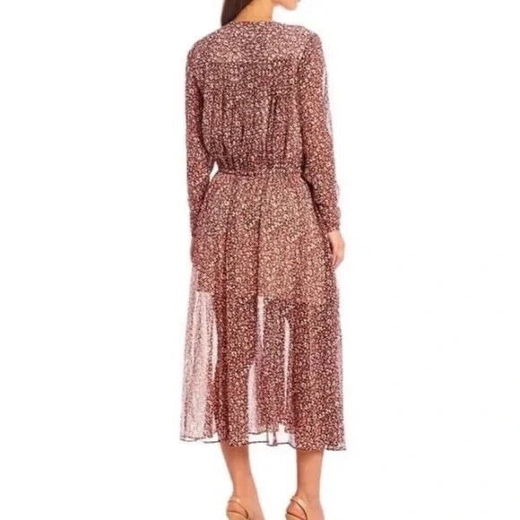 Ted Baker Floral V-Neck Maxi Dress - Brown/White, Size 3 (US 8-10) Excellent - Picture 9 of 10